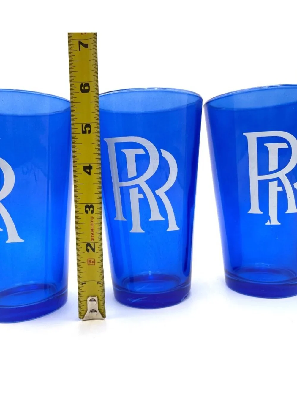 Set Of 4 Rolls-Royce RR Logo Drinking Glass Blue Frosted White Logo 16oz